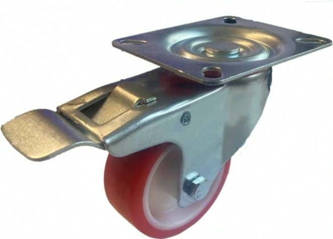 Колесная опора промышленная MFK-TORG SNPb52 полиуретан,обод нейлон.,поворот.,с тормозом,125 мм [52024125]