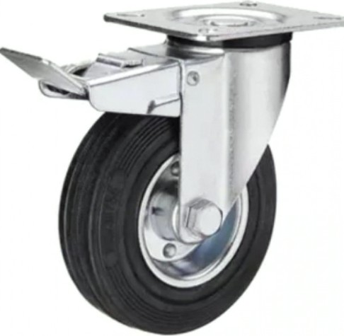 Колесная опора промышленная TOR SRCB 42 усиленное 100 мм (площ., повор., торм., черн. рез. [1027195]