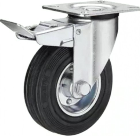 Колесная опора промышленная TOR SRCB 55 усиленное 125 мм (площ., повор., торм., черн. рез. [1027196]