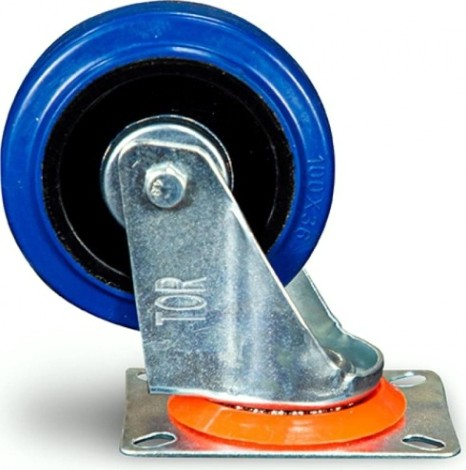 Колесная опора промышленная TOR SRCL 42 поворотное, платф. крепление, синяя резина д. 100 [1024204]