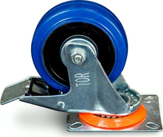 Колесная опора промышленная TOR SRCLb 42 поворотное с тормозом, платф. крепление, синяя рез [1024207]