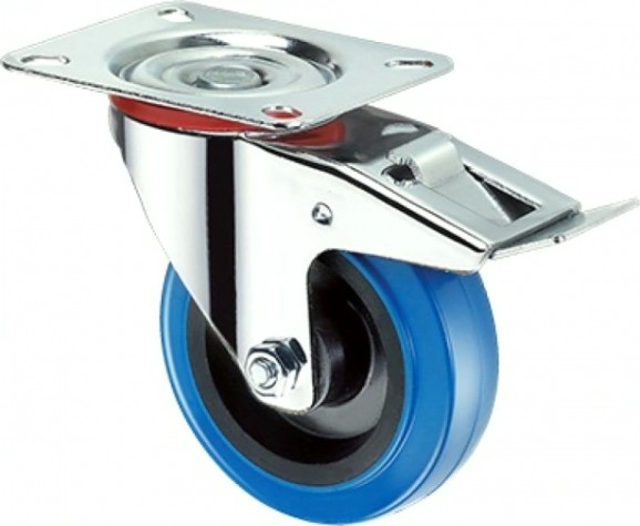 Колесная опора промышленная TOR SRCLb 55 поворотное с тормозом, платф. крепление, синяя рез [1024396]
