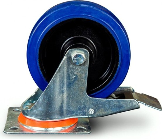 Колесная опора промышленная TOR SRCLb 63 поворотное с тормозом, платф. крепление, синяя рез [1024397]