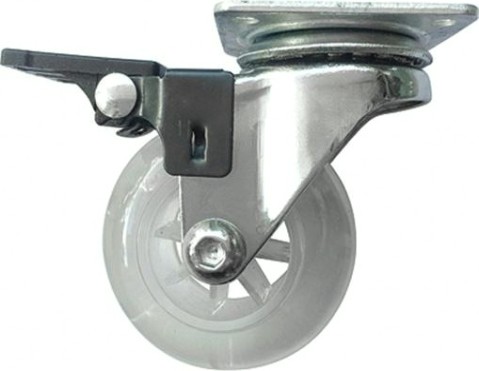 Колесная опора СИБРТЕХ d-75мм прозрачный полиуретан, поворотная с тормозом [68738]