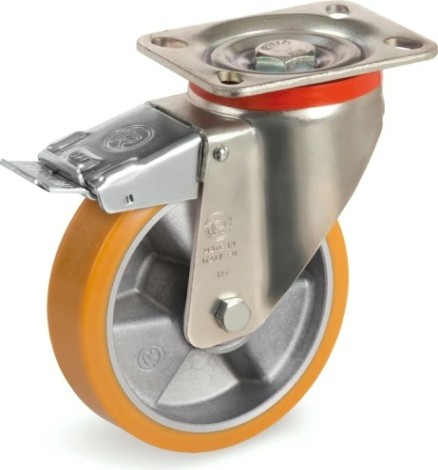 Колесо из алюминия/полиуретан TELLURE ROTA 656602 серия 65, d-100 мм, поворот. с тормоз. (100х85) [8007554032879]