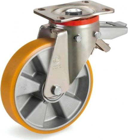 Колесо из алюминия/полиуретан TELLURE ROTA 656606 серия 65, d-200 мм, поворот. с тормоз. (140х110) [8007554032909]