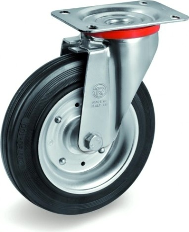 Колесо из черной резины TELLURE ROTA 535101 серия 53, d-80 мм, поворотное (100х85) [8007554028605]