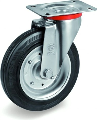 Колесо из черной резины TELLURE ROTA 535106 серия 53, d-200 мм, поворотное (140х110) [8007554028650]