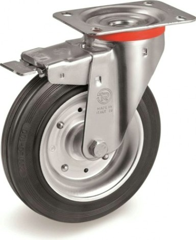 Колесо из черной резины TELLURE ROTA 535431 серия 53, d-150 мм, поворотное с тормоз. (100х85) [8007554029183]