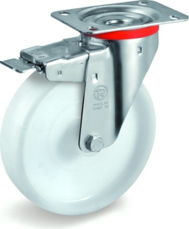 Колесо из полиамида TELLURE ROTA 686802 серия 68, d-100 мм, поворотное с тормоз. (100х85) [8007554038611]