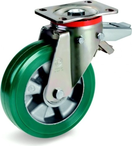 Колесо из полиуретана TELLURE ROTA 627206 серия 62, d-200 мм, поворотное с тормозом [8007554052297]