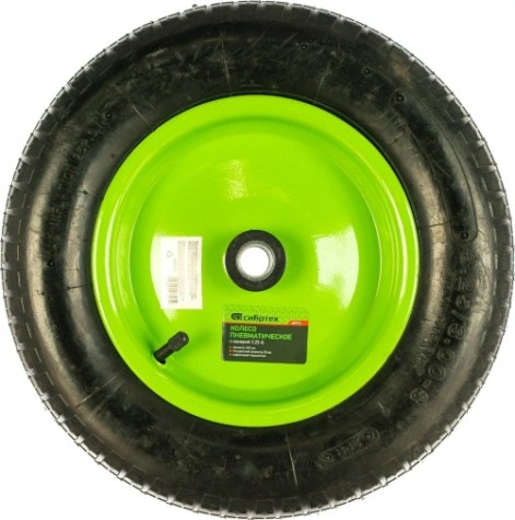 Колесо пневматическое для тачки СИБРТЕХ 3.25/3-8 (длина оси 65мм, подшипник 20мм) [68974]