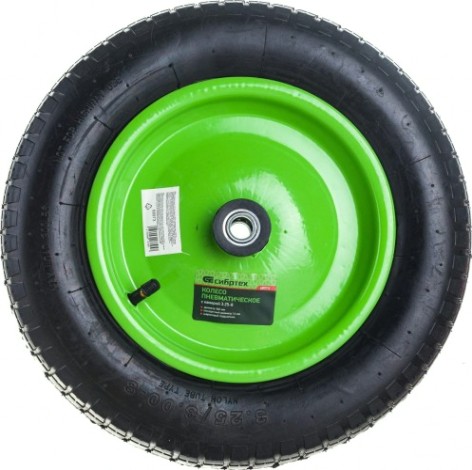 Колесо пневматическое для тачки СИБРТЕХ 3.25/3-8 (длина оси 90мм, подшипник 16мм) [68973]