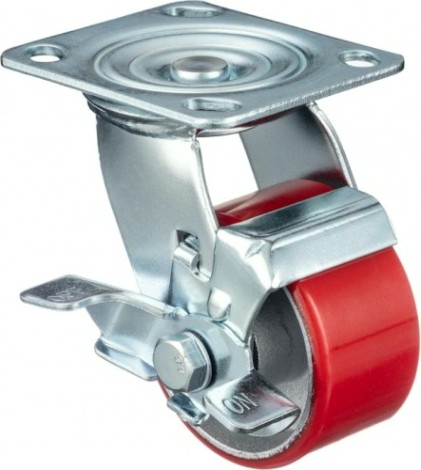 Колесо промышленное СТЕЛЛА-ТЕХНИК N29100CPUB1 100мм, чугун/полиуретан, поворотное с тормозом, иг