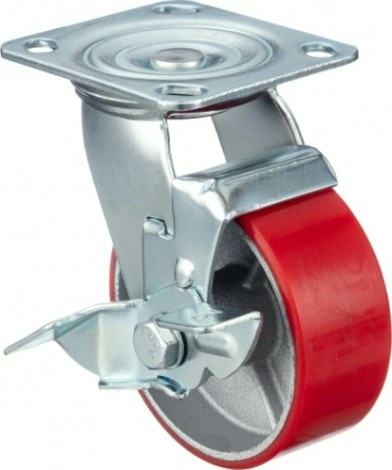 Колесо промышленное СТЕЛЛА-ТЕХНИК N29125CPUB1 125мм, чугун/полиуретан, поворотное с тормозом, иг Колесо промышленное СТЕЛЛА-ТЕХНИК N29125CPUB1 125мм, чугун/полиуретан, поворотное с тормозом, иг