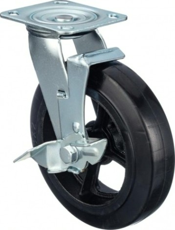 Колесо промышленное СТЕЛЛА-ТЕХНИК N29200B1 200мм, чугун/рез, поворотное с боковым тормозом, и Колесо промышленное СТЕЛЛА-ТЕХНИК N29200B1 200мм, чугун/рез, поворотное с боковым тормозом, и