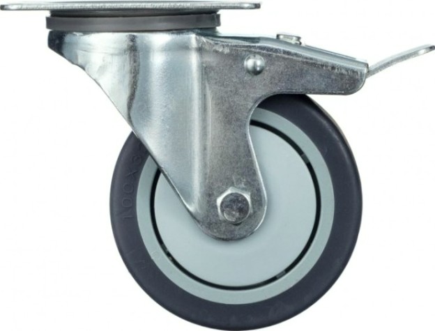 Колесо промышленное СТЕЛЛА-ТЕХНИК N48075TPRB поворотное с тормозом, 75мм, 70кг, термопласт. сер