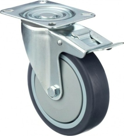 Колесо промышленное СТЕЛЛА-ТЕХНИК N48125TPRB поворотное с тормозом, 125мм, 140кг, термопласт. с