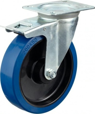 Колесо промышленное СТЕЛЛА-ТЕХНИК N48200RBLB поворотное с тормозом, 200мм, полипропилен/эластич