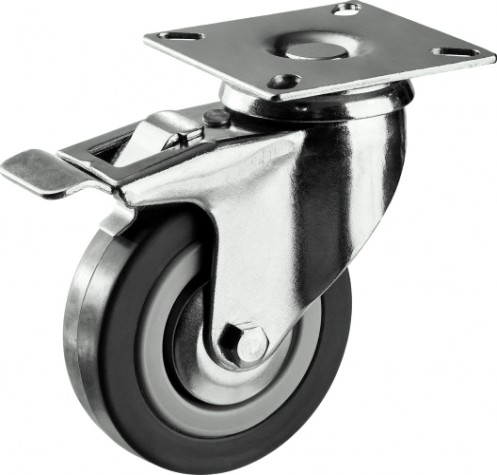 Колесо промышленное ЗУБР d=100 мм, г/п 65 кг поворотное с тормозом (резина/полипропилен) [30956-100-B]