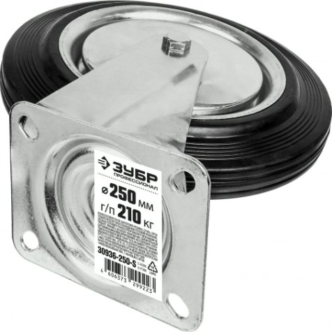 Колесо промышленное ЗУБР d=100 мм, г/п 70 кг поворотное (резина, игольчатый подшипник) [30936-100-S]