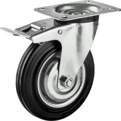 Колесо промышленное ЗУБР d=160 мм, г/п 145 кг поворотное c тормозом (резина, игольчатый подшипник) [30936-160-B]