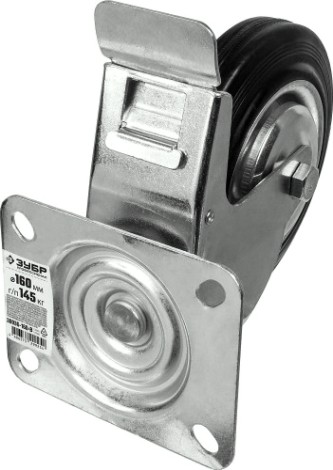 Колесо промышленное ЗУБР d=160 мм, г/п 145 кг поворотное c тормозом (резина, игольчатый подшипник) [30936-160-B]