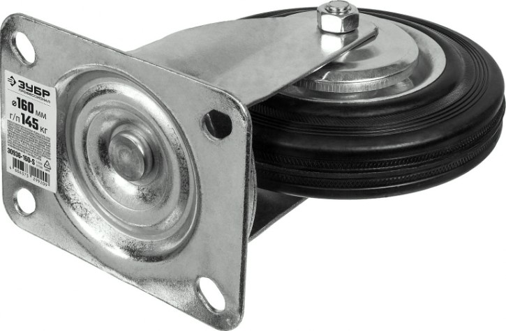 Колесо промышленное ЗУБР d=160 мм, г/п 145 кг поворотное (резина/металл, игольчатый подшипник) [30936-160-S]