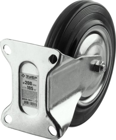 Колесо промышленное ЗУБР d=200 мм, г/п 185 кг неповоротное (резина, игольчатый подшипник) [30936-200-F]