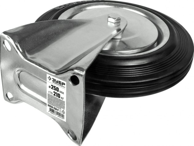 Колесо промышленное ЗУБР d=250 мм, г/п 210 кг неповоротное (резина, игольчатый подшипник) [30936-250-F]