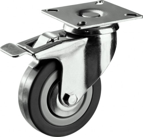 Колесо промышленное ЗУБР d=75 мм, г/п 50 кг поворотное с тормозом (резина/полипропилен) [30956-75-B]