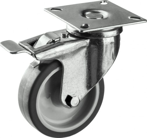 Колесо промышленное ЗУБР d=75 мм, г/п 60 кг поворотное с тормозом (термопластич. резина/полипропилен) [30946-75-B]