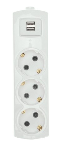 Колодка REXANT 13-4402 PREMIUM 3 гнезда, с/з, 2 USB, белый