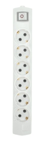 Колодка REXANT 13-4404 PREMIUM 6 гнезд, с/з, с выкл., белый