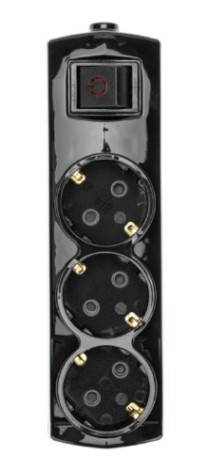 Колодка REXANT 13-4405 PREMIUM 3 гнезда, с/з, с выкл., черный