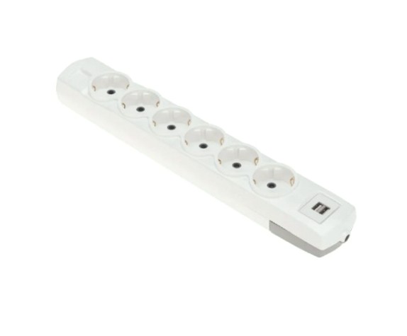 Колодка REXANT 13-4407 PREMIUM 6 гнезд, с/з, 2 USB, белый