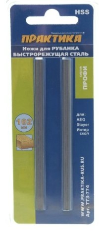 Комплект ножей для рубанка ПРАКТИКА HSS 102х5,5х1.2 мм 773-774 Комплект ножей для рубанка ПРАКТИКА HSS 102х5,5х1.2 мм 773-774