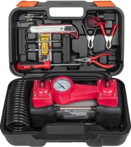 Компрессор автомобильный Autovirazh AV-010890 двухцилиндровый 85 л/мин в кейсе Компрессор автомобильный Autovirazh AV-010890 двухцилиндровый 85 л/мин в кейсе