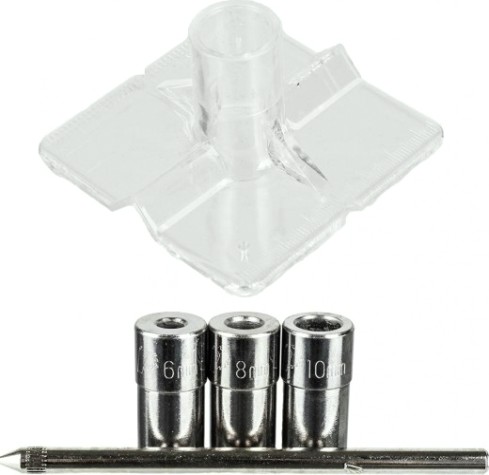 Кондуктор для сверления ПРАКТИКА для сверл 6, 8, 10 мм, под прямым углом под шканты для дерева [775-334]