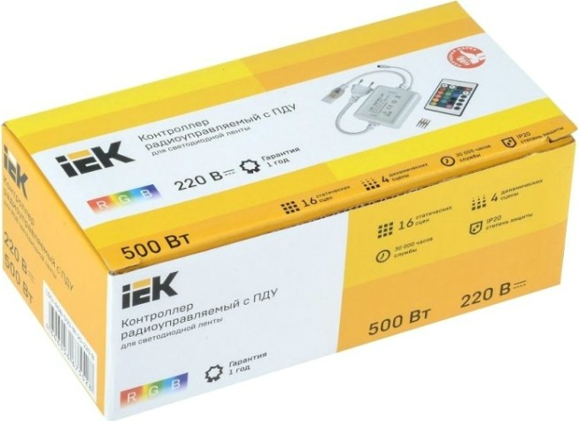 Контроллер с ПДУ IEK ИК RGB 3 канала 220В 3А 500Вт [LSC1-RGB-500-IR-20-220-B]