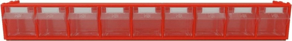 Короб откидной СТЕЛЛА-ТЕХНИК -101 красный/прозрачный, 9 ячеек, кассета 600х68х76 мм [СТЕЛЛА-101]
