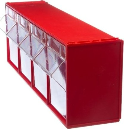 Короб откидной СТЕЛЛА-ТЕХНИК -104 красный/прозр., 4 ячейки, кассета 600х177х206 мм [СТЕЛЛА-104]