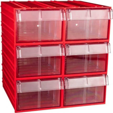 Короб откидной СТЕЛЛА-ТЕХНИК пластиковый 140х250х100мм, комплект 6 штук [C-2-К6-красный-прозрачный]