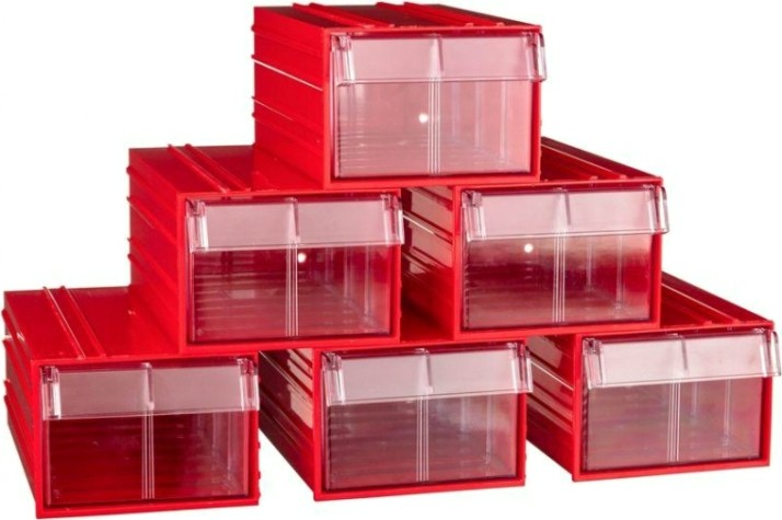 Короб откидной СТЕЛЛА-ТЕХНИК пластиковый 140х250х100мм, комплект 6 штук [C-2-К6-красный-прозрачный]