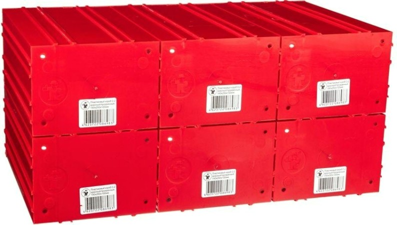 Короб откидной СТЕЛЛА-ТЕХНИК пластиковый 140х250х100мм, комплект 6 штук [C-2-К6-красный-прозрачный]