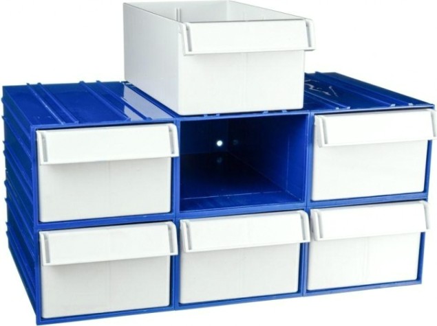 Короб откидной СТЕЛЛА-ТЕХНИК пластиковый 140х250х100мм, комплект 6 штук [C-2-К6-синий-белый]