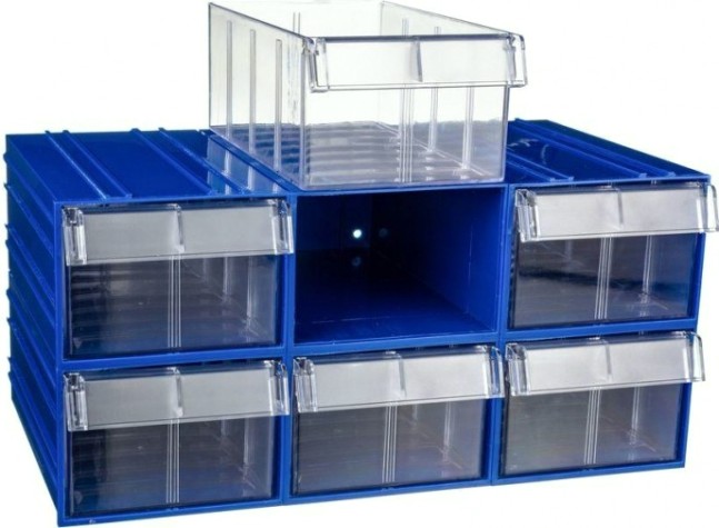 Короб откидной СТЕЛЛА-ТЕХНИК пластиковый 140х250х100мм, комплект 6 штук [C-2-К6-синий-прозрачный]