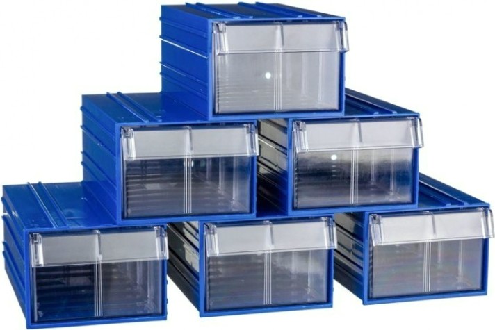 Короб откидной СТЕЛЛА-ТЕХНИК пластиковый 140х250х100мм, комплект 6 штук [C-2-К6-синий-прозрачный]