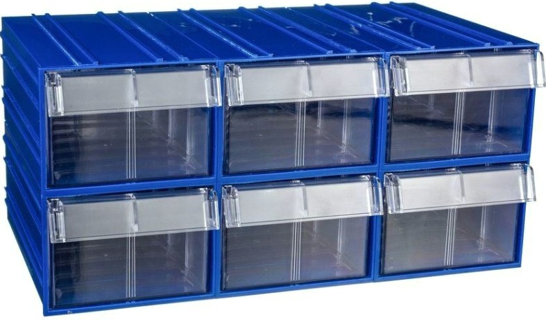 Короб откидной СТЕЛЛА-ТЕХНИК пластиковый 140х250х100мм, комплект 6 штук [C-2-К6-синий-прозрачный]