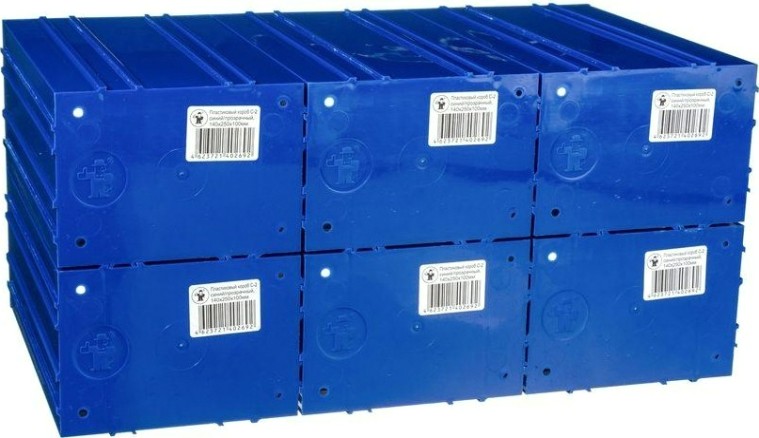 Короб откидной СТЕЛЛА-ТЕХНИК пластиковый 140х250х100мм, комплект 6 штук [C-2-К6-синий-прозрачный]